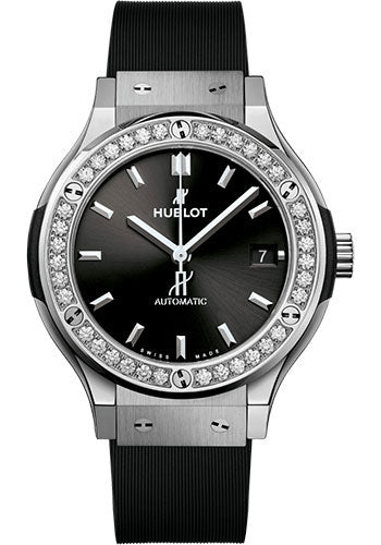 Hublot Classic Fusion Titanium Diamonds Watch - 38 mm - Black Dial - Black Lined Rubber Strap - 565.NX.1470.RX.1204