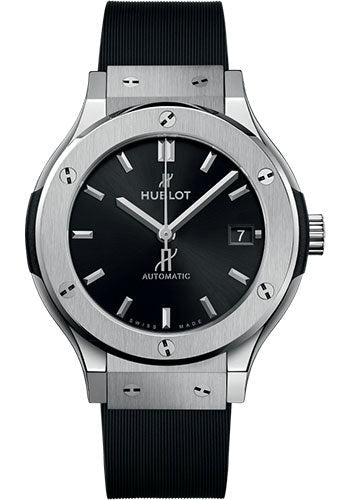 Hublot Classic Fusion Titanium Watch - 38 mm - Black Dial - Black Lined Rubber Strap - 565.NX.1470.RX