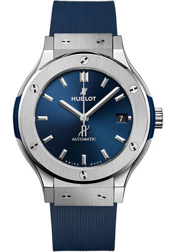 Hublot Classic Fusion Titanium Blue Watch - 38 mm - Blue Dial - Blue Lined Rubber Strap - 565.NX.7170.RX