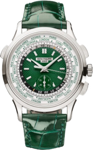 Patek Philippe Complications World Time 39.5 mm Flyback Chronograph Platinum Green Dial - 5930P-001