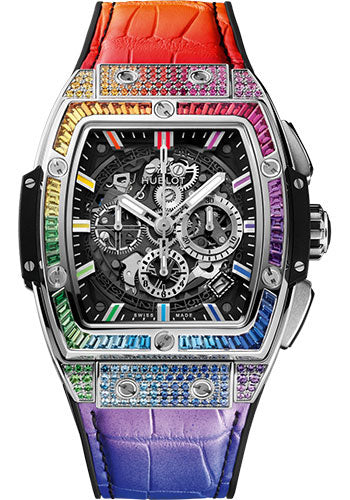 Hublot Spirit of Big Bang Titanium Rainbow Watch - 42 mm - Sapphire Crystal Dial - Black Rubber and Multicolored Leather Strap - 641.NX.0117.LR.0999