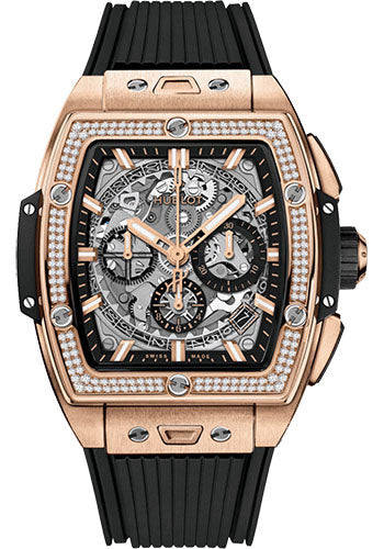 Hublot Spirit of Big Bang King Gold Diamonds Watch - 42 mm - Sapphire Dial - Black Rubber Strap - 642.OX.0180.RX.1104