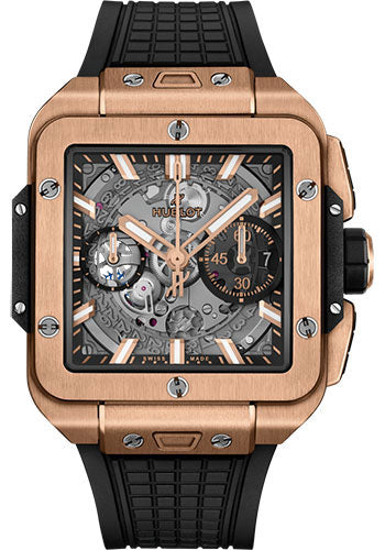 Hublot Square Bang Unico King Gold Watch - 42 mm - Sapphire Crystal Dial - Black Structured Rubber Strap - 821.OX.0180.RX