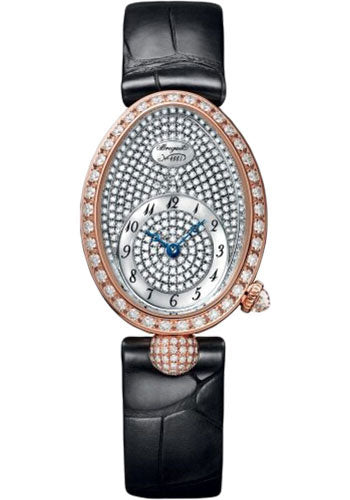 Breguet Reine de Naples 8928 - Rose Gold Case - Diamond Paved Dial - Black Leather Strap - 8928BR/8D/944/DD0D3L