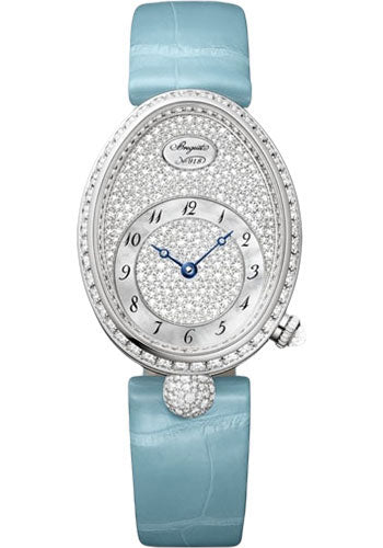 Breguet Reine de Naples 8938 - White Gold Case - Diamond Paved Dial - Light Blue Leather Strap - 8938BB/8D/964/DD0D