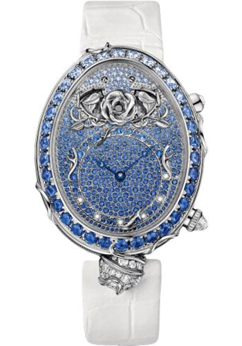 Breguet Reine de Naples 8973 - White Gold Case - Diamond And Sapphire Paved Dial - White Leather Strap - 8973BB/6S/8H4/SD0D3L