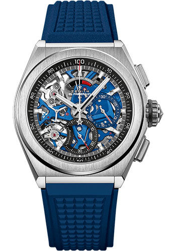 Zenith Defy El Primero 21 Watch - Titanium - Openworked Dial - Blue Rubber Strap - 95.9002.9004/78.R590