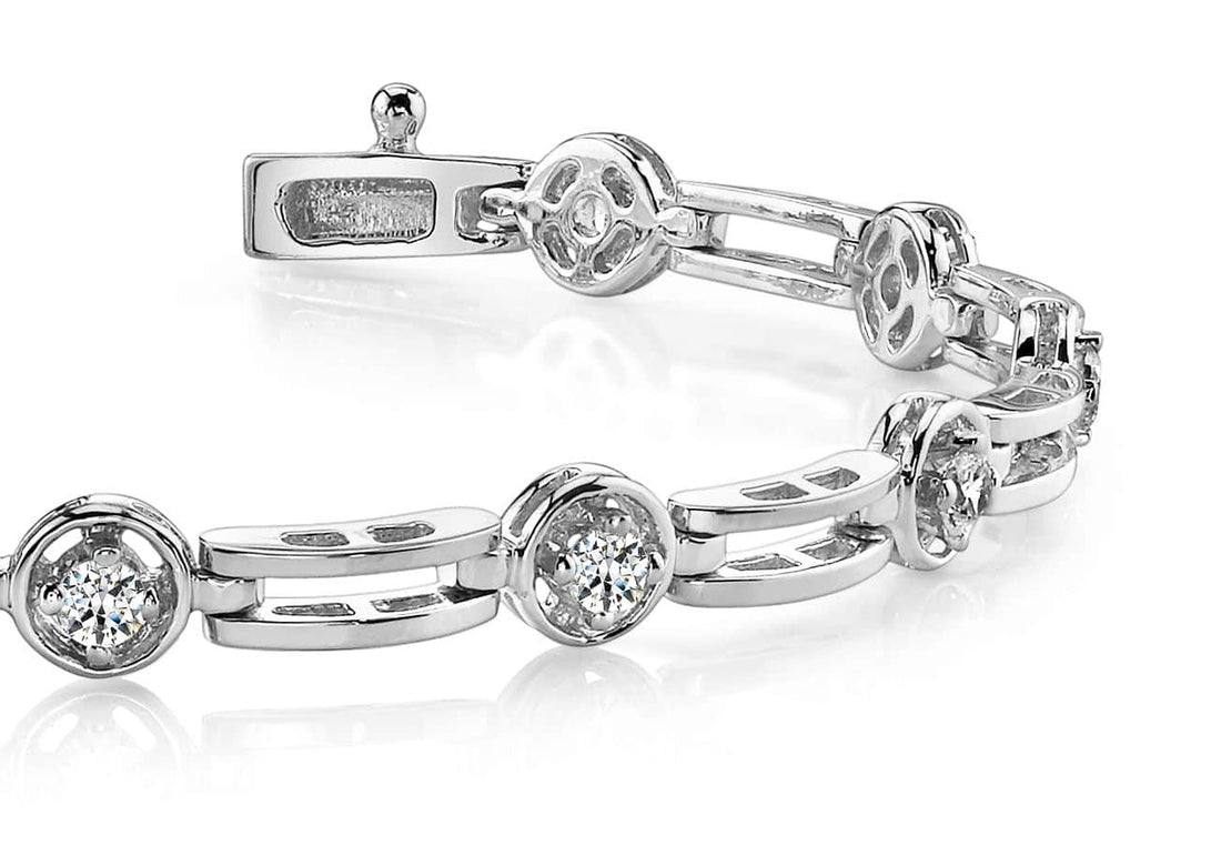 Alternating Round And Bar Link Diamond Bracelet Lab-Grown Diamond  with 2.50 ct.(finished) 4mm