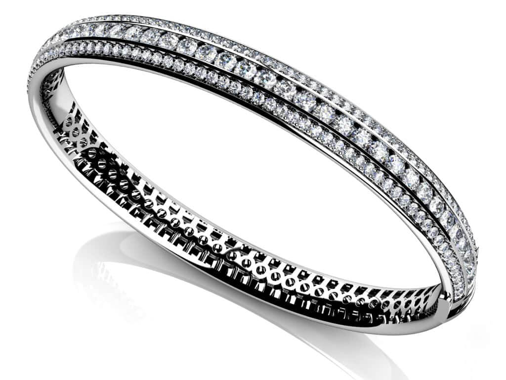 Three Row Channel And Prong Set Bangle Lab-Grown Diamond  with 2.97 ct.(finished) 1.3mm, 2.4mm