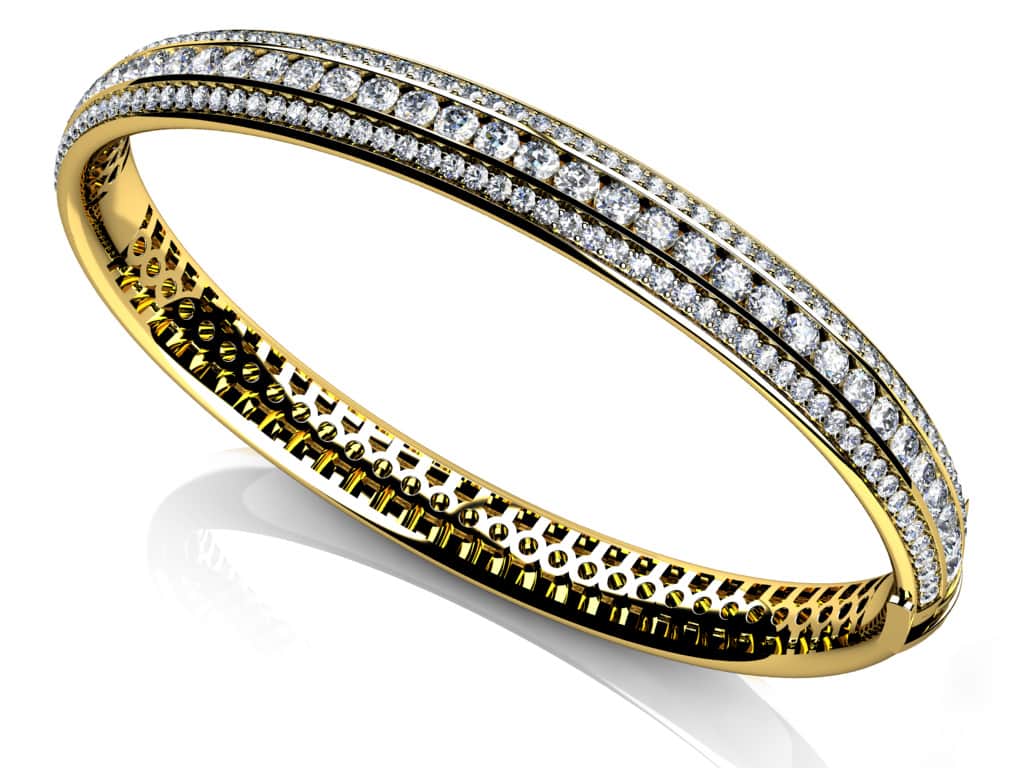 Three Row Channel And Prong Set Bangle Lab-Grown Diamond  with 2.97 ct.(finished) 1.3mm, 2.4mm