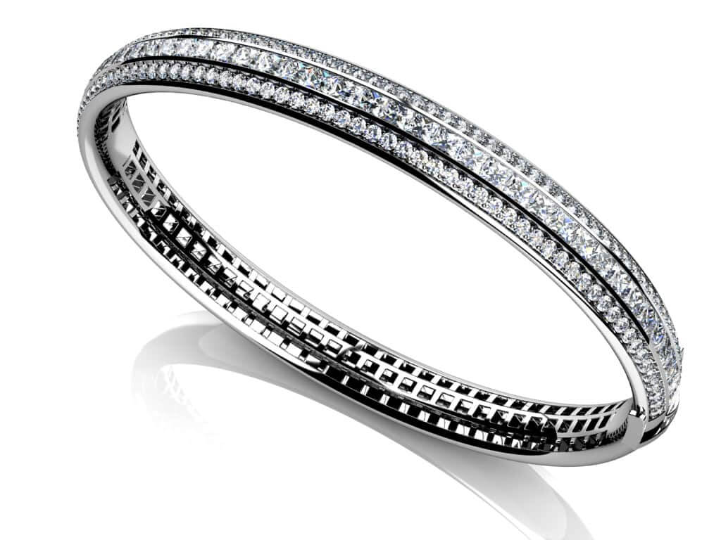 Princess Cut And Round Diamond Bangle Lab-Grown Diamond  with 3.77 ct.(finished) 1.3mm, 2.3mm