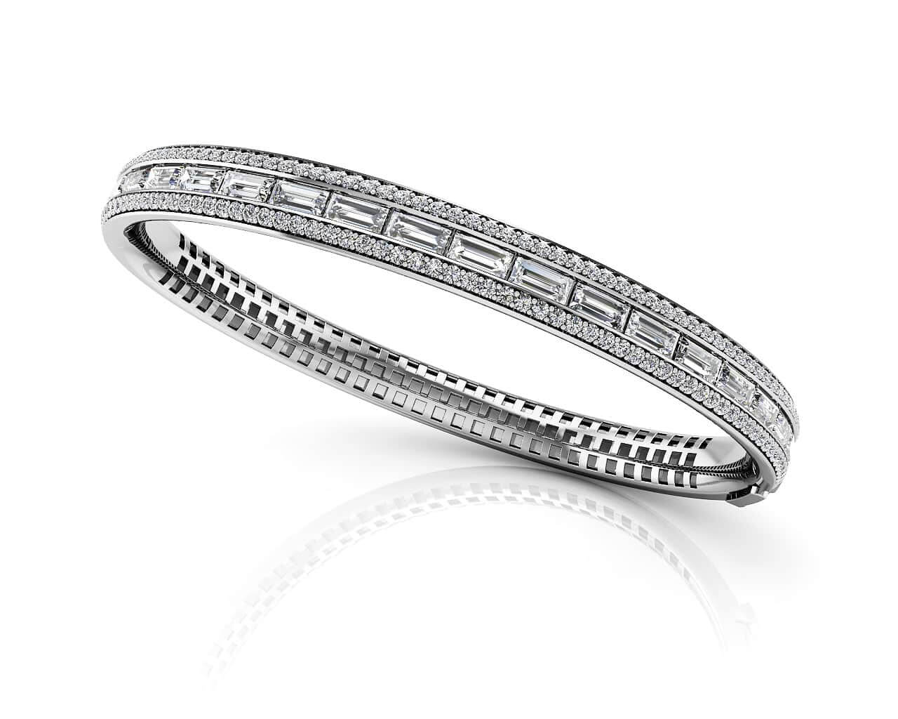 Dazzling Baguette And Round Diamond Bangle Lab-Grown Diamond  with 4.17 ct.(finished) 4.5x2mm, 1.1mm