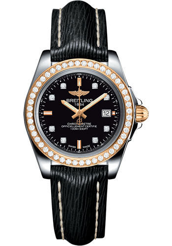 Breitling Galactic 32 Sleek Watch - Steel & rose Gold, gem-set bezel - Trophy Black Diamond Dial - Black Sahara Strap - C7133053/BF64/208X/A14BA.1