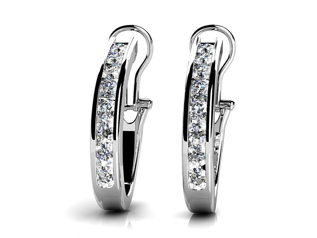 Channel Set Diamond Hoop Earrings Diamond  with 1.44 ct.(finished) 2.8mm