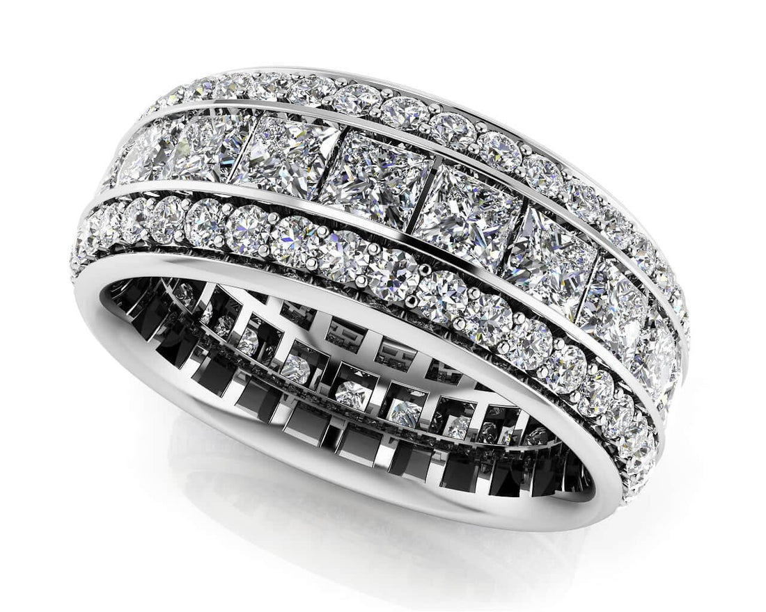 Three Row Princess And Round Eternity Band Lab-Grown Diamond  with 2.11 ct.(finished) 1mm, 2mm