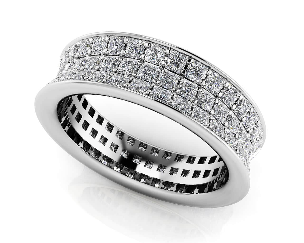 Concave 3 Row Princess Cut Eternity Ring Lab-Grown Diamond  with 2.70 ct.(finished) 1.5mm