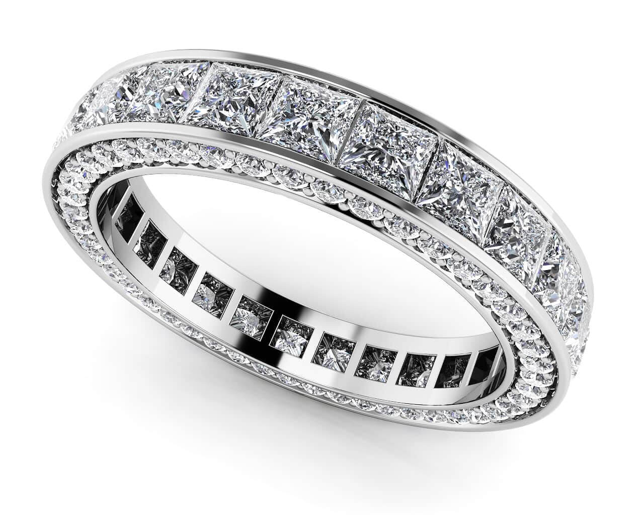 Breathtaking Princess And Round Eternity Ring Lab-Grown Diamond  with 4.04 ct.(finished) 1.2mm, 3mm