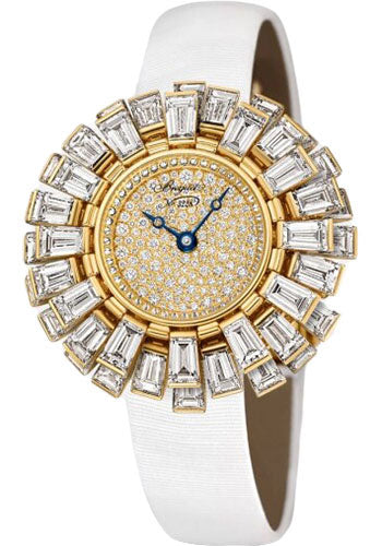 Breguet Petite Fleur GJE26BB20.8589DB1 - Yellow Gold Case - Diamond Paved Dial - White Satin Strap - GJE26BA20.8589/DB1