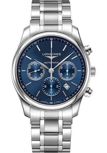 Longines Master Collection Chronograph Small Seconds Watch - 42 mm Steel Case - Blue Dial - Bracelet - L2.759.4.92.6