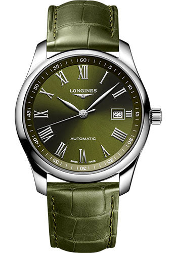 Longines Master Collection Automatic Watch - 40 mm Steel Case - Green Roman Dial - Green Alligator Strap - L2.793.4.09.2