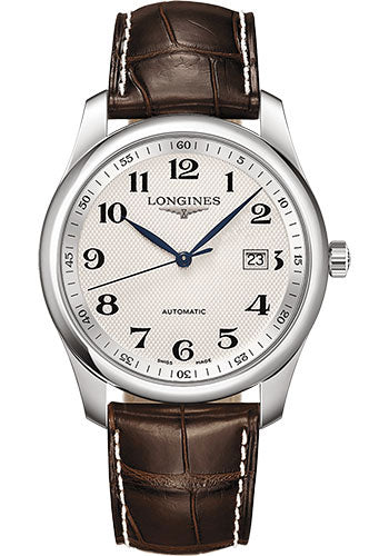 Longines Master Collection Watch - 40 mm Steel Case - Silver Barleycorn Arabic Dial - Brown Alligator Strap - L2.793.4.78.3