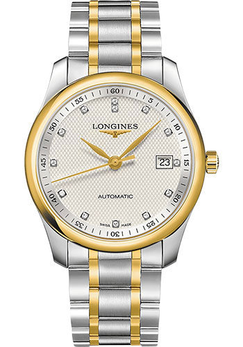 Longines Master Collection Watch - 40 mm Steel And Yellow Gold Cap 200 Case - Silver Barleycorn Diamond Dial - Bracelet - L2.793.5.97.7