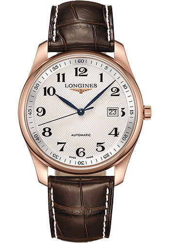 Longines Master Collection Watch - 40 mm Pink Gold Case - Silver Barleycorn Arabic Dial - Brown Alligator Strap - L2.793.8.78.3