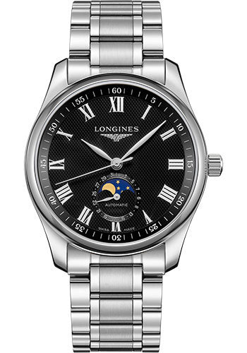 Longines Master Collection Moon Phase Watch - 40 mm Steel Case - Black Barleycorn Roman Dial - Bracelet - L2.909.4.51.6