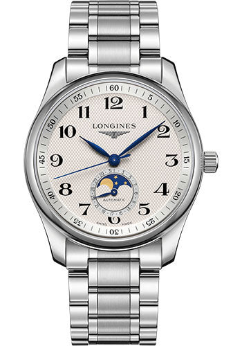 Longines Master Collection Moon Phase Watch - 40 mm Steel Case - Silver Barleycorn Arabic Dial - Bracelet - L2.909.4.78.6