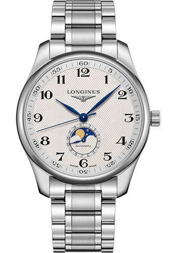 Longines Master Collection Moon Phase Watch - 42 mm Steel Case - Silver Barleycorn Arabic Dial - Bracelet - L2.919.4.78.6