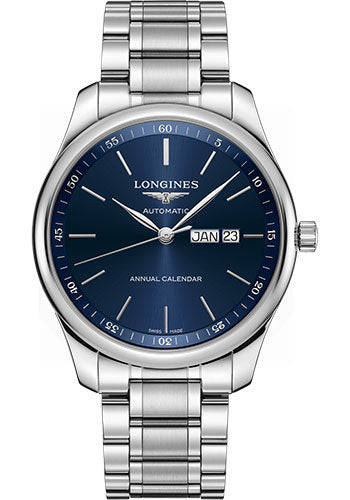 Longines Master Collection Annual Calendar Watch - 42 mm Steel Case - Blue Dial - Bracelet - L2.920.4.92.6