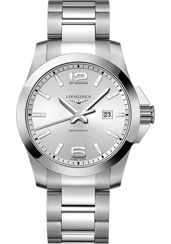 Longines Conquest Quartz Watch - 43 mm Steel Case - Silver Arabic Dial - Bracelet - L3.760.4.76.6