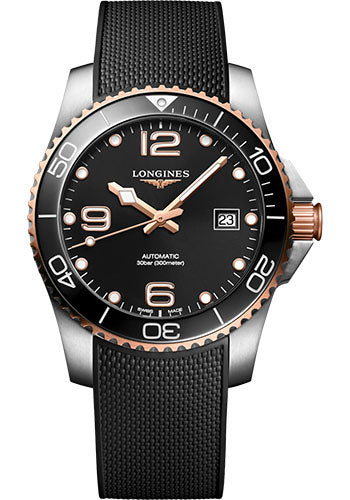 Longines HydroConquest Automatic Watch - 41 mm Steel And Ceramic Case - Black Arabic Dial - Black Rubber Strap - L3.781.3.58.9