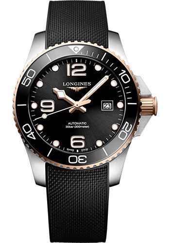 Longines HydroConquest Automatic Watch - 43 mm Steel And Ceramic Case - Black Arabic Dial - Black Rubber Strap - L3.782.3.58.9