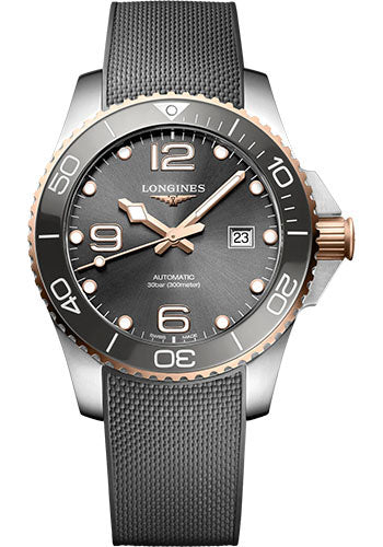 Longines HydroConquest Automatic Watch - 43 mm Steel And Ceramic Case - Grey Arabic Dial - Grey Rubber Strap - L3.782.3.78.9