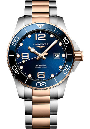 Longines HydroConquest Automatic Watch - 43 mm Steel And Ceramic Case - Blue Arabic Dial - Steel And Red PVD Bracelet - L3.782.3.98.7