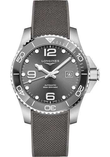 Longines HydroConquest Automatic Watch - 43 mm Steel And Ceramic Case - Grey Arabic Dial - Rubber Strap - L3.782.4.76.9