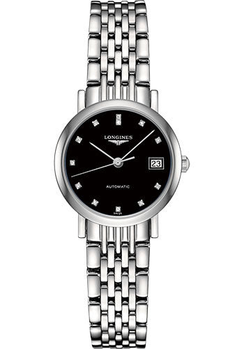 Longines Elegant Collection Watch - 25.5 mm Steel Case - Black Diamond Dial - Bracelet - L4.309.4.57.6