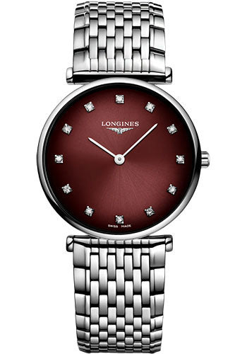 Longines La Grande Classique De Longines Quartz Watch - 29 mm Steel Case - Bordeaux Diamond Dial - Bracelet - L4.512.4.91.6