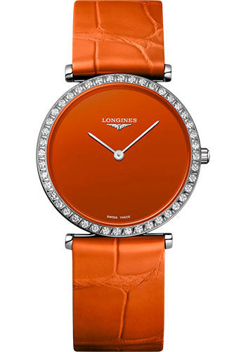 Longines La Grande Classique De Longines Quartz Watch - 29 mm Steel Diamond Case - Orange Dial - Orange Strap - L4.523.0.92.2