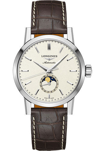 Longines 1832 Moon Phase Watch - 40 mm Steel Case - Beige Dial - Brown Alligator Strap - L4.826.4.92.2