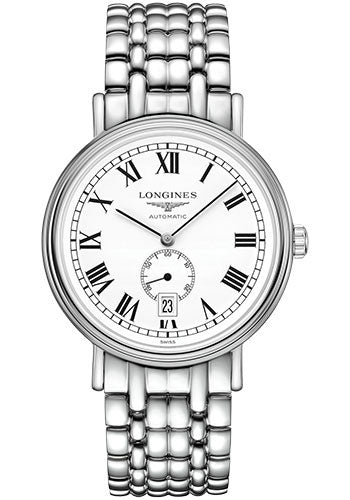 Longines PrŽsence Small Seconds Automatic Watch - 40 mm Steel Case - White Roman Dial - Bracelet - L4.905.4.11.6