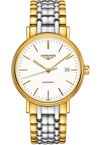 Longines PrŽsence Automatic Watch - 40 mm Steel And Yellow PVD Case - White Dial - Bracelet - L4.922.2.12.7