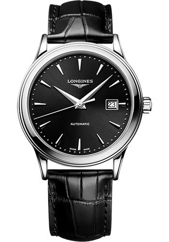 Longines Flagship Automatic Watch - 40 mm Steel Case - Black Dial - Black Alligator Leather Strap - L4.984.4.59.2