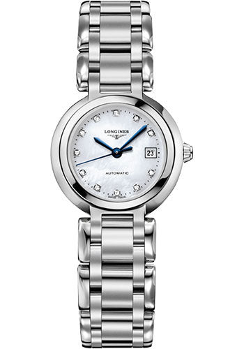 Longines PrimaLuna Automatic Watch - 26.5 mm Steel Case - White Mother-Of-Pearl Diamond Dial - L8.111.4.87.6