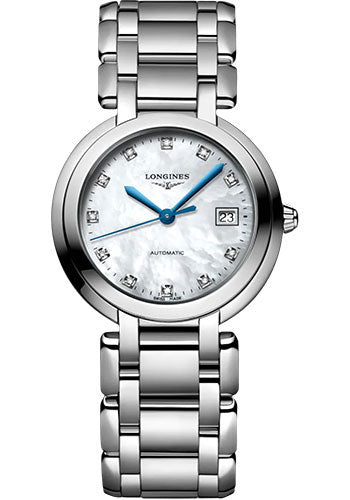 Longines PrimaLuna Automatic Watch - 30 mm Steel Case - White Mother-Of-Pearl Diamond Dial - Bracelet - L8.113.4.87.6