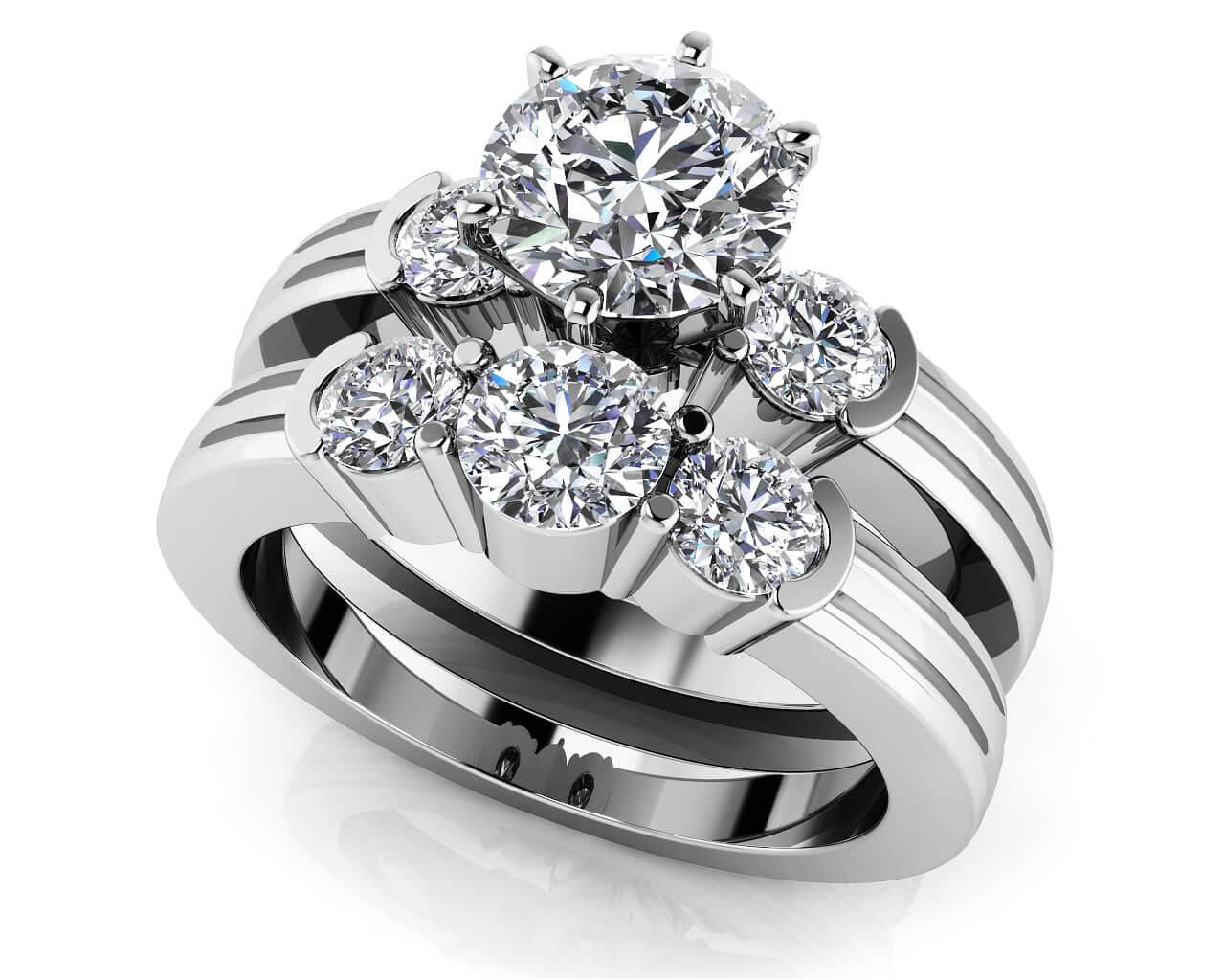 Ridged Diamond Side Accent Bridal Set Lab-Grown Diamond  with 2.27 ct. (1.50 ct. center diamond)