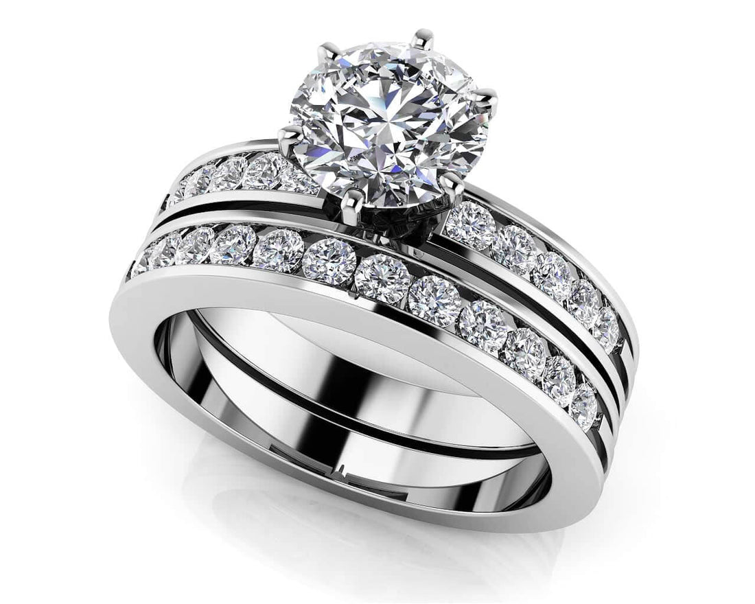 Diamond Band Center Focus Bridal Set Lab-Grown Diamond  with 0.98 ct. (0.50 ct. center diamond)