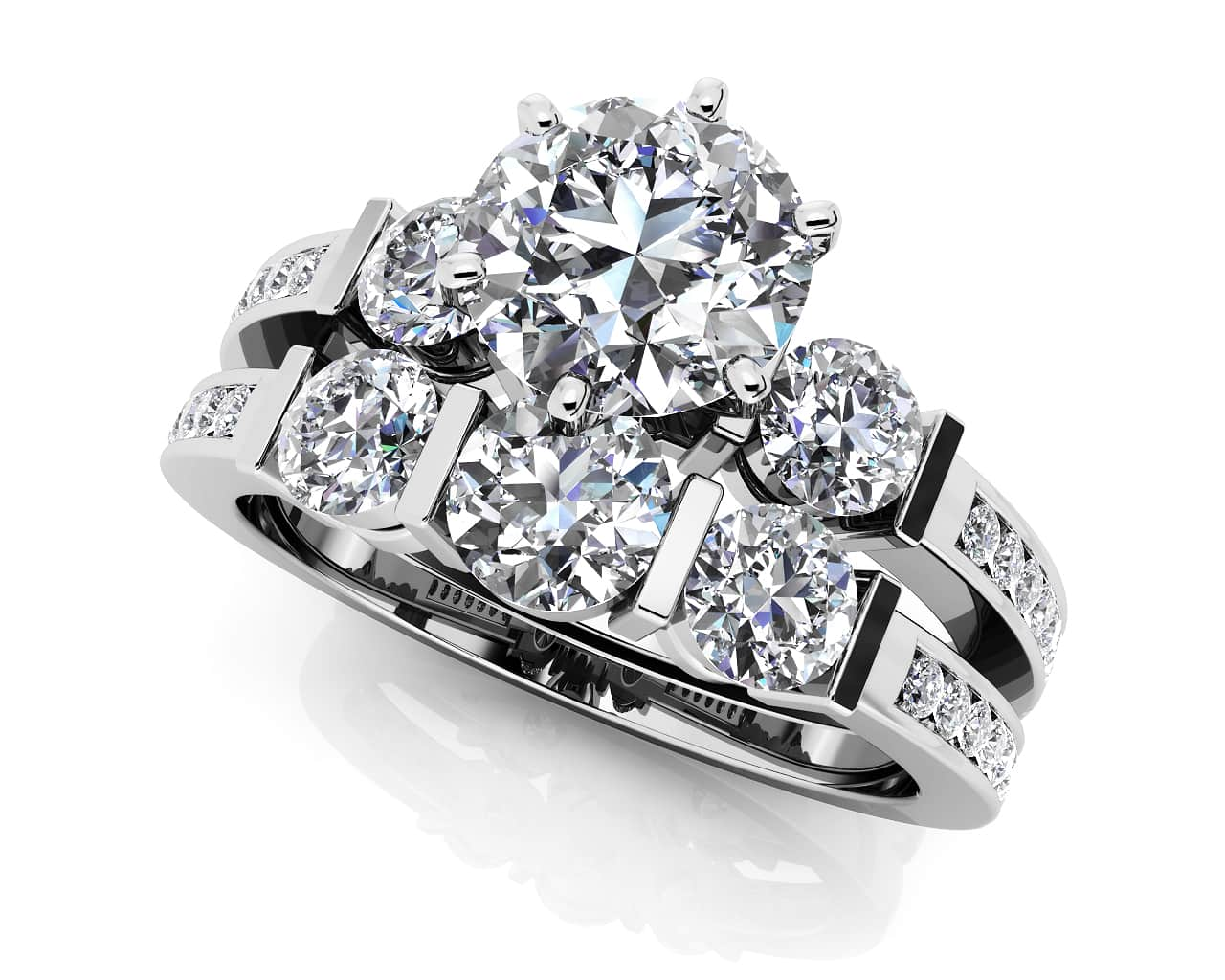 Triple Diamond Channel Bridal Set Lab-Grown Diamond  with 2.89 ct. (2.00 ct. center diamond)