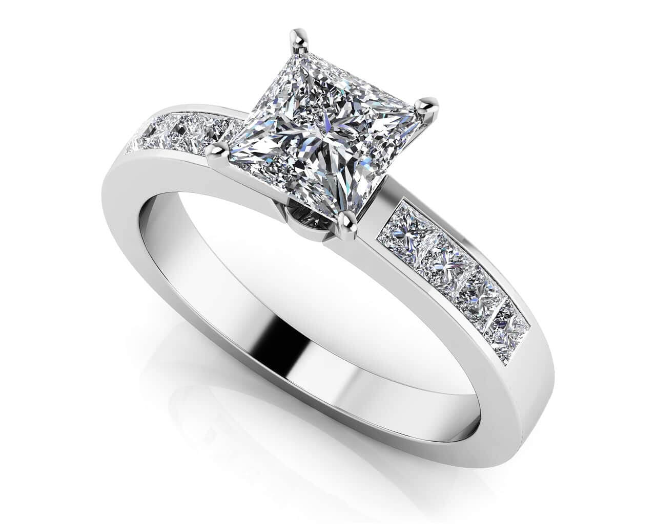 Channel Set Princess Cut Diamond Engagement Ring Lab-Grown Diamond  with 1.23 ct. (0.75 ct. center diamond)